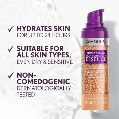 COVERGIRL Simply Ageless Skin Perfector Essence Vegan Foundation 80 Deep 1 fl oz - Imperfect Container