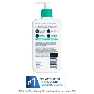 CeraVe Foaming Face Wash with Hyaluronic Acid and Niacinamide for Oily Skin 16 fl oz - Small Amount Missing