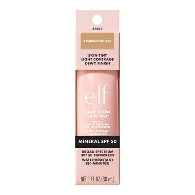 e.l.f. Halo Glow Skin Tint Foundation Mineral SPF 50 8 Medium Neutral 1 fl oz - Missing Box