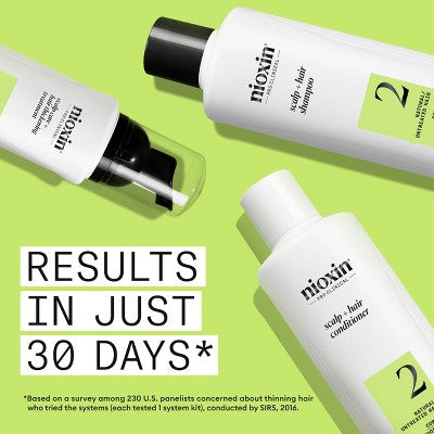 Nioxin System 2 Hair Thickening Natural & Untreated Hair Shampoo & Conditioner Kit 3ct - New