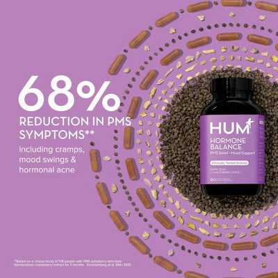 HUM Nutrition Hormone Balance for PMS Relief & Mood Support Vegan Capsules 60ct - New