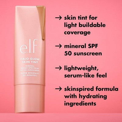 e.l.f. Halo Glow Skin Tint Foundation Mineral SPF 50 8 Medium Neutral 1 fl oz - Missing Box